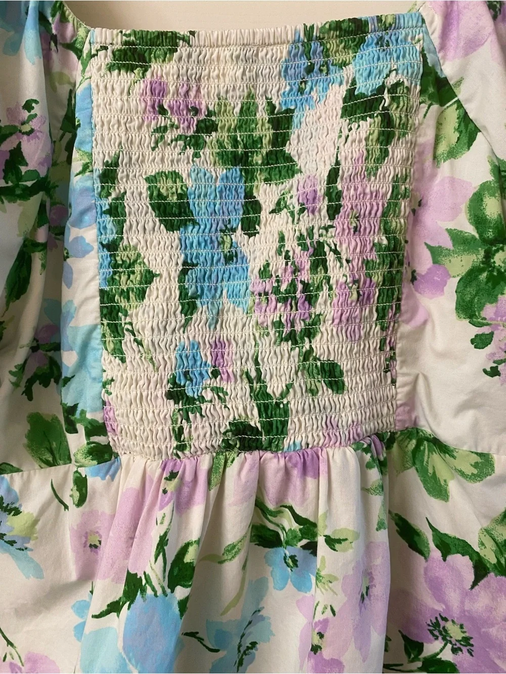 Old Navy Multicolored Cotton Floral Puff Sleeve Smocked Back V-Neck Top Size XL